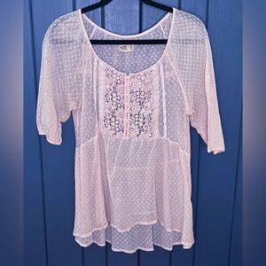 Hollister Sheer Pink Lace Top Shirt Medium Cottage Fairy Core Coquette Lagenlook